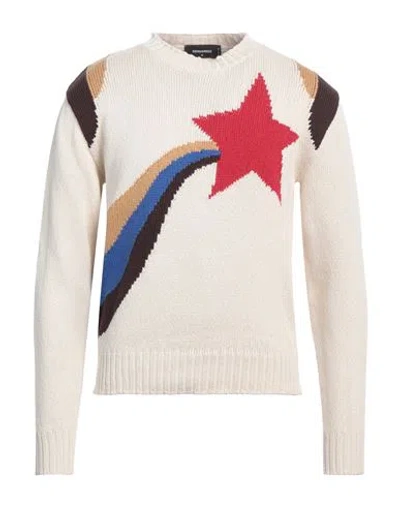 Dsquared2 Embroidered Cotton Crew-neck Sweater In Beige