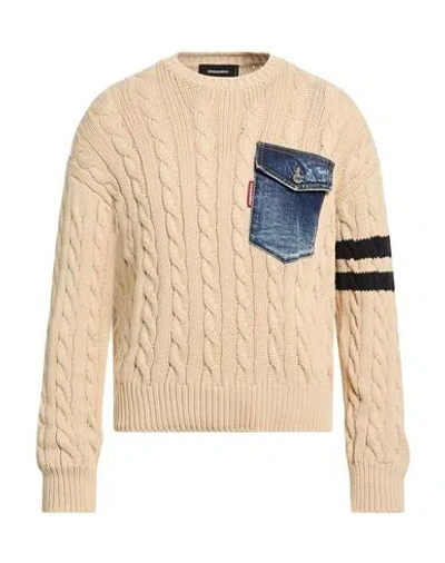 Dsquared2 Man Sweater Beige Size L Cotton, Polyamide In Brown
