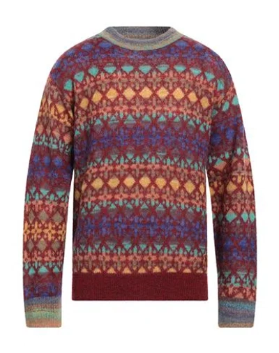 Dsquared2 Man Sweater Burgundy Size L Mohair Wool, Polyamide, Alpaca Wool, Wool, Cow Leather In Red