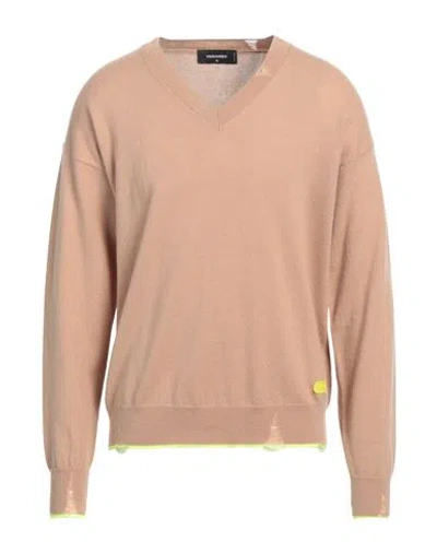 Dsquared2 Man Sweater Camel Size L Virgin Wool, Cashmere, Polyester In Beige