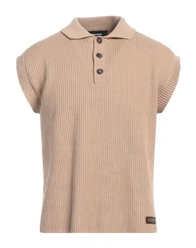Dsquared2 Man Sweater Camel Size M Cotton, Calfskin In Beige