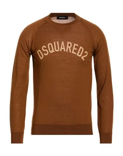 Dsquared2 Man Sweater Camel Size M Virgin Wool In Brown