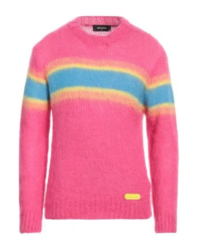 Dsquared2 Man Sweater Fuchsia Size Xxl Mohair Wool, Polyamide, Wool In Pink