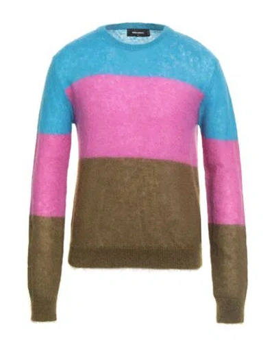 Dsquared2 Man Sweater Fuchsia Size M Mohair Wool, Polyamide, Wool In Pink