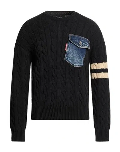 Dsquared2 Man Sweater Midnight Blue Size L Cotton, Polyamide In Black