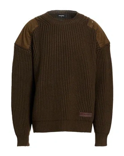 Dsquared2 Man Sweater Military Green Size Xl Virgin Wool, Cotton, Calfskin