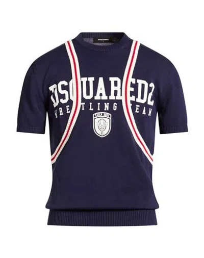 Dsquared2 Man Sweater Navy Size L Cotton In Blue