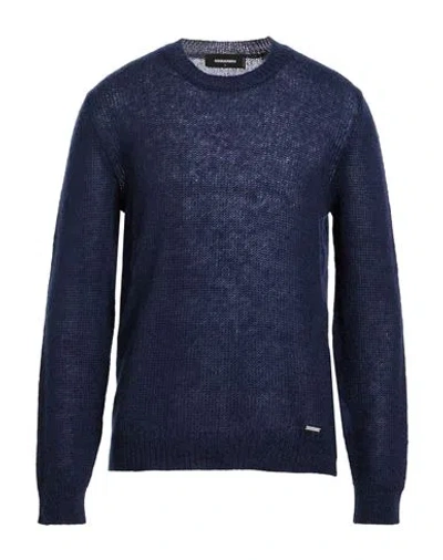 Dsquared2 Man Sweater Navy Size L Mohair Wool, Polyamide, Wool In Blue