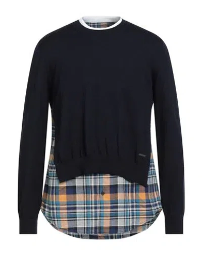 Dsquared2 Man Sweater Navy Size S Wool, Cotton, Virgin Wool In Blue