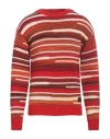 Dsquared2 Multicolor Striped Crew-neck Sweater With Leather Patch In Red