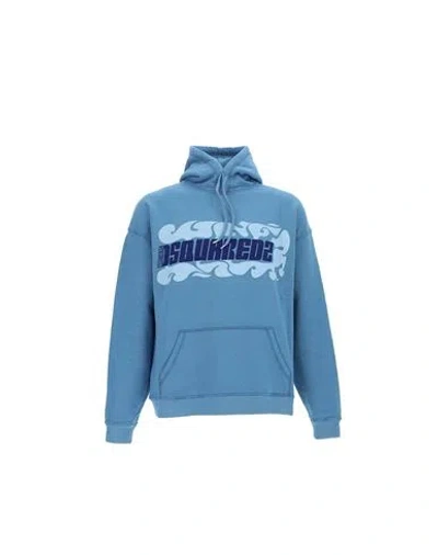 Dsquared2 Maxipocketed Wave Logo Hoodie In Light Blue