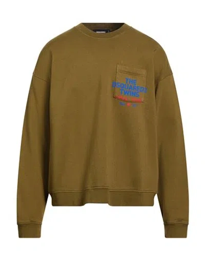 Dsquared2 Man Sweatshirt Military Green Size L Cotton