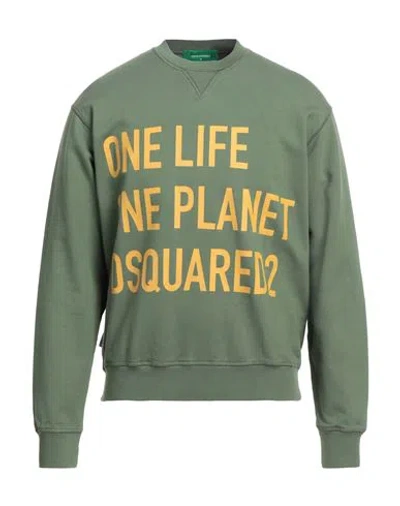 Dsquared2 Man Sweatshirt Military Green Size L Cotton, Elastane