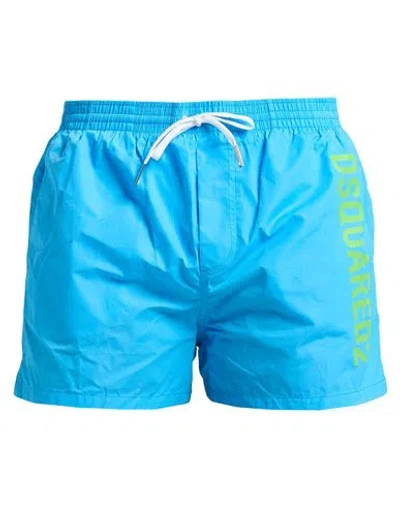 Dsquared2 Man Swim Trunks Azure Size 38 Polyamide In Blue