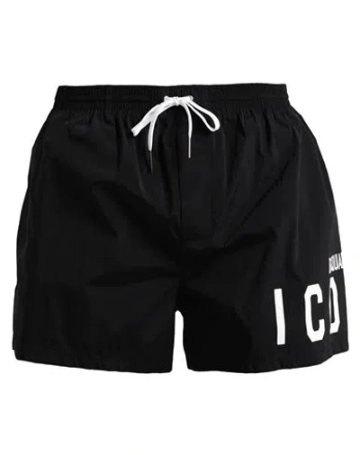 Dsquared2 Icon-print Drawstring Swim Shorts In Black
