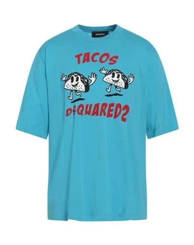 Dsquared2 Man T-shirt Azure Size L Cotton In Blue