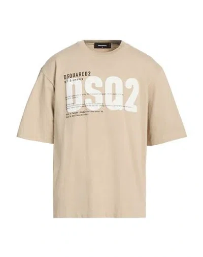 Dsquared2 Man T-shirt Beige Size L Cotton In Brown