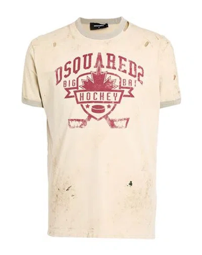 Dsquared2 Man T-shirt Beige Size L Cotton In Neutral