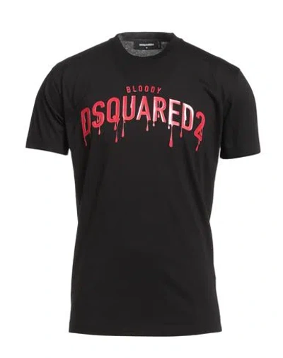 Dsquared2 Crew Neck Bloody Red T-shirt With Embossed Print In Black