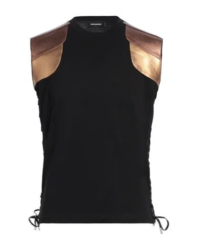 Dsquared2 Man T-shirt Black Size L Cotton, Goat Skin