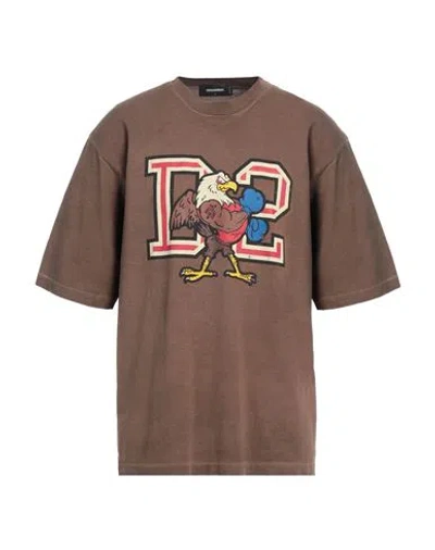 Dsquared2 Man T-shirt Brown Size L Cotton