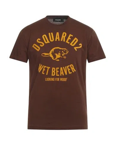 Dsquared2 Man T-shirt Brown Size L Cotton