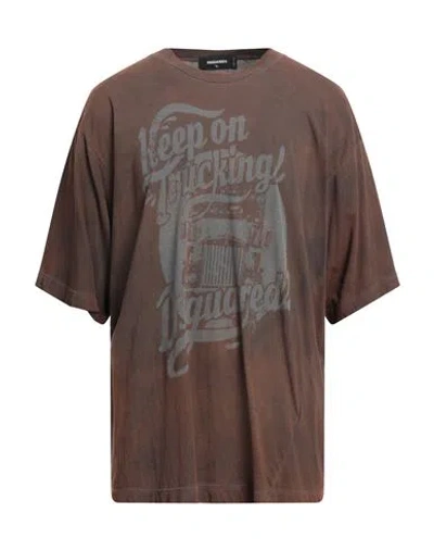 Dsquared2 Man T-shirt Brown Size S Cotton
