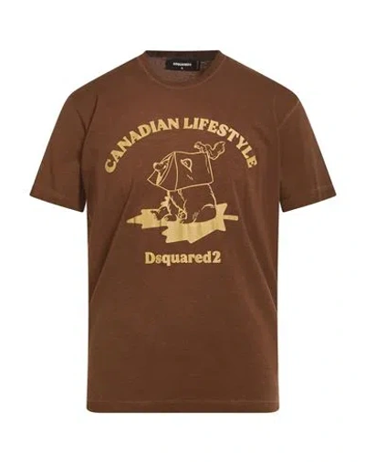 Dsquared2 Man T-shirt Chocolate Brown Size L Cotton