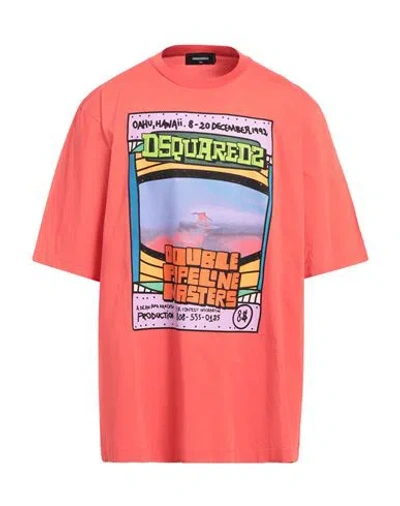 Dsquared2 Man T-shirt Coral Size Xxl Cotton In Red
