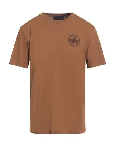 Dsquared2 Man T-shirt Khaki Size L Cotton, Polyester In Brown