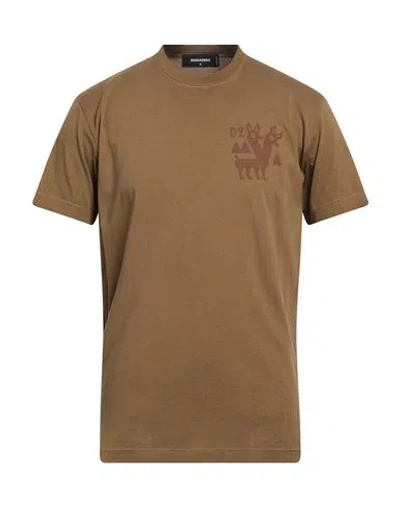 Dsquared2 Man T-shirt Khaki Size Xxl Cotton In Beige