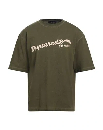 DSQUARED2 DSQUARED2 MAN T-SHIRT MILITARY GREEN SIZE L COTTON, VISCOSE