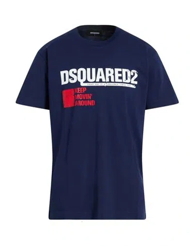 Dsquared2 Man T-shirt Navy Size L Cotton In Blue