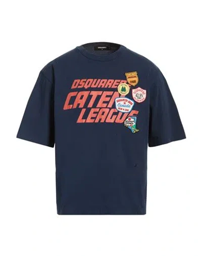 Dsquared2 Man T-shirt Navy Size L Cotton In Blue