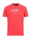 Dsquared2 Cotton Crew-neck T-shirt With Frontal Print In Red