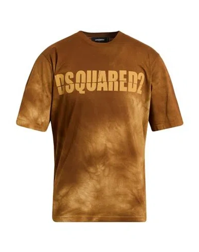 Dsquared2 Man T-shirt Tan Size L Cotton In Metallic