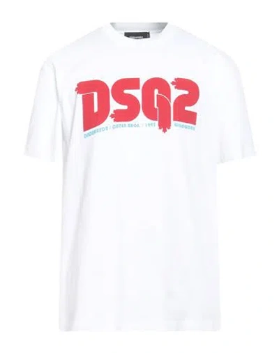 Dsquared2 Man T-shirt White Size L Cotton In Brown