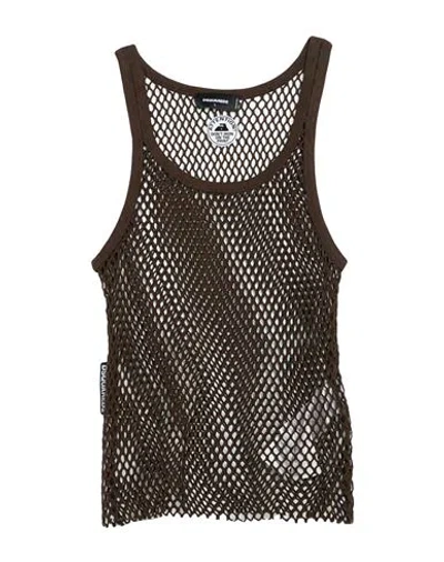 Dsquared2 Man Tank Top Dark Brown Size L Cotton