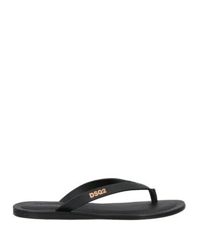 Dsquared2 Man Thong Sandal Black Size 9 Leather In Nero
