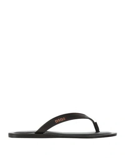 Dsquared2 Man Thong Sandal Chocolate Brown Size 9 Leather In Brown