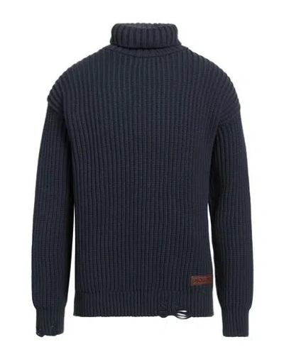 Dsquared2 Man Turtleneck Midnight Blue Size S Cotton, Polyamide, Leather