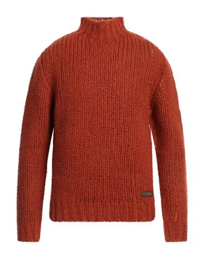Dsquared2 Man Turtleneck Rust Size M Wool, Polyamide, Bovine Leather In Red