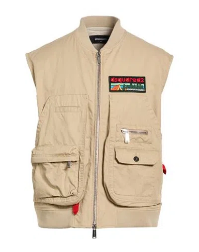 Dsquared2 Man Vest Beige Size 38 Cotton In Neutral