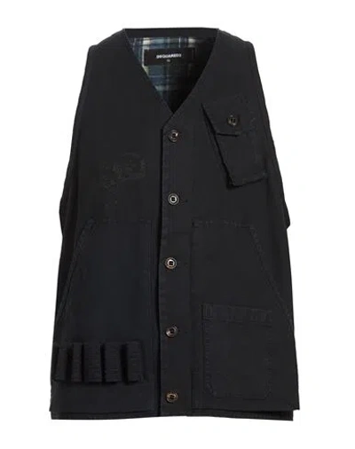 Dsquared2 Man Vest Midnight Blue Size 44 Cotton In Black