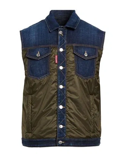 Dsquared2 Man Vest Military Green Size 38 Cotton, Elastane, Polyester