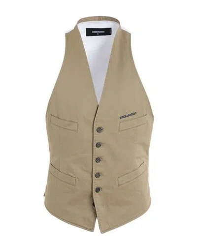 Dsquared2 Man Tailored Vest Military Green Size 38 Cotton, Elastane