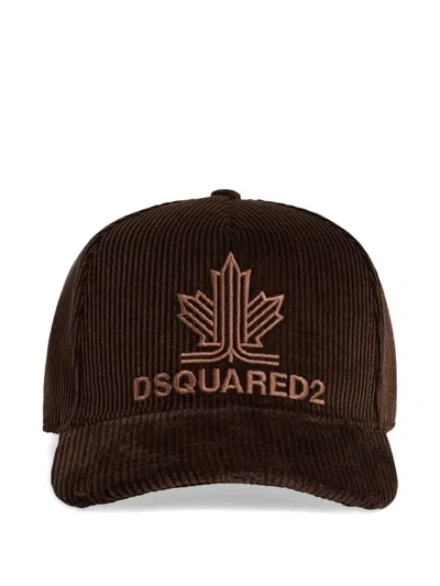 Dsquared2 Maple Leaf Corduroy Cotton Baseball Cap In Brown