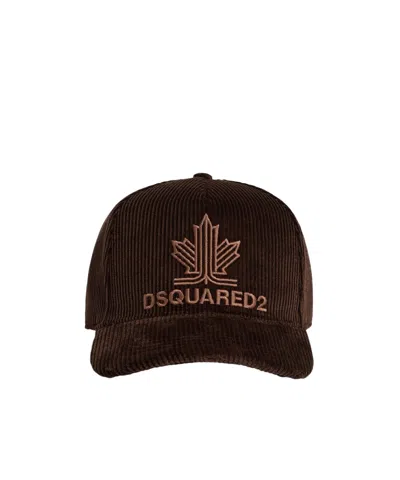 Dsquared2 Maple Leaf Corduroy Cotton Baseball Cap In Brown