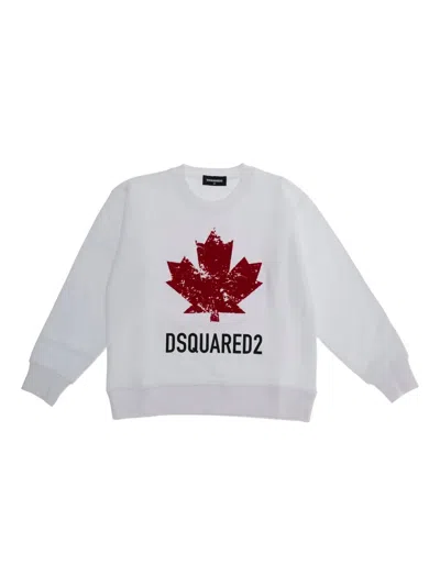 Dsquared2 Kids' Maple-leaf Crew-neck Sweatshirt In White