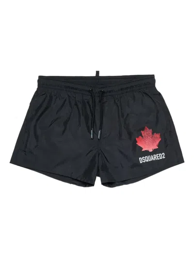 Dsquared2 Kids' Maple Leaf-detail Swim Shorts In Black